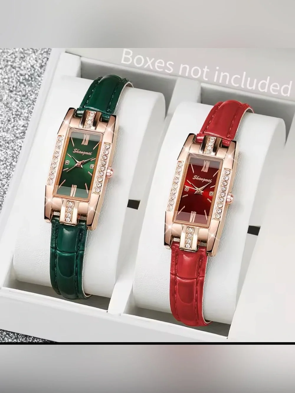 Italian Luxury Boutique Women’s Watch Set 2 Crystal Vegan Leather Strap NWOT